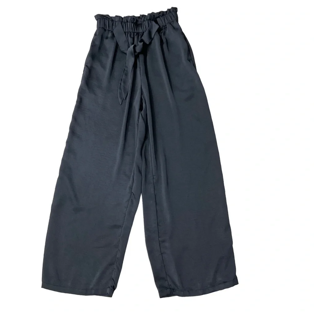 SAVVI Penny Satin Pants black wide leg size small - Picture 7 of 10